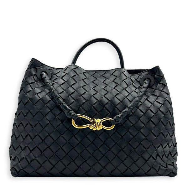 Andiamo Top Handle Bag Medium Black in Nappa Leather, Gold hardware