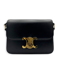 Triomphe Shoulder Bag Black in Calfskin, Gold hardware