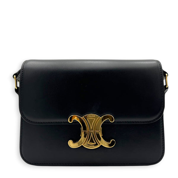 Triomphe Shoulder Bag Black in Calfskin, Gold hardware
