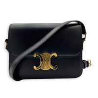 Triomphe Shoulder Bag Black in Calfskin, Gold hardware