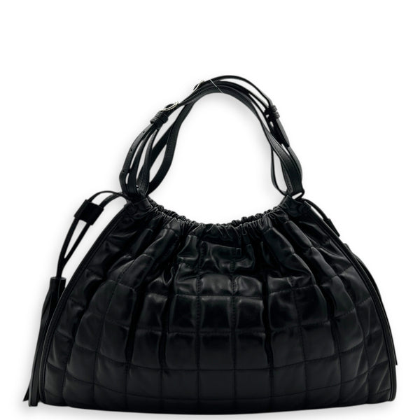 Deco Tote Bag Black in Calfskin, Silver hardware