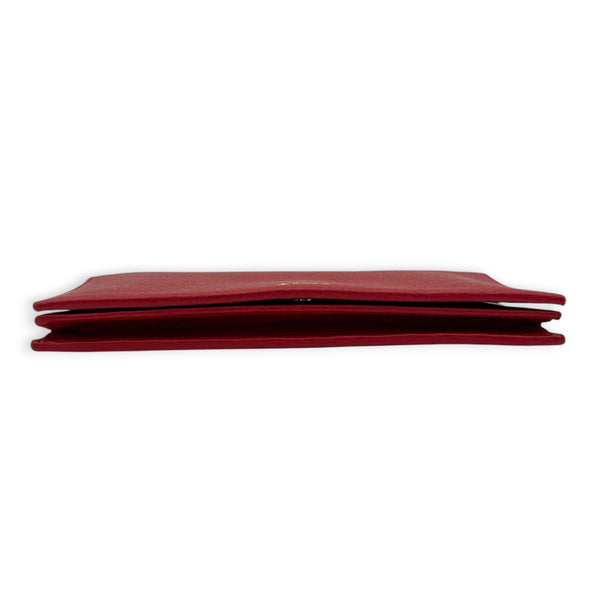 Logo Wallet On Chain Red in Calfskin, Gold hardware