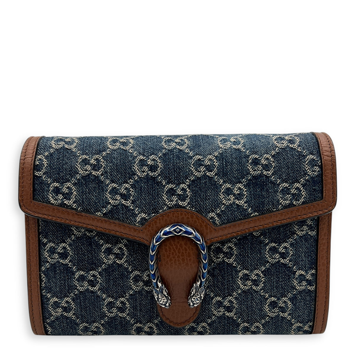 Dionysus Wallet On Chain Blue in Denim, Silver hardware