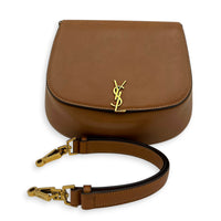 Voltaire Mini Brown Top Handle Bag in Calfskin, Gold hardware