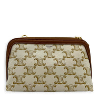 Triomphe Clutch on Chain Shoulder Bag White in Coated Canvas, Gold hardware