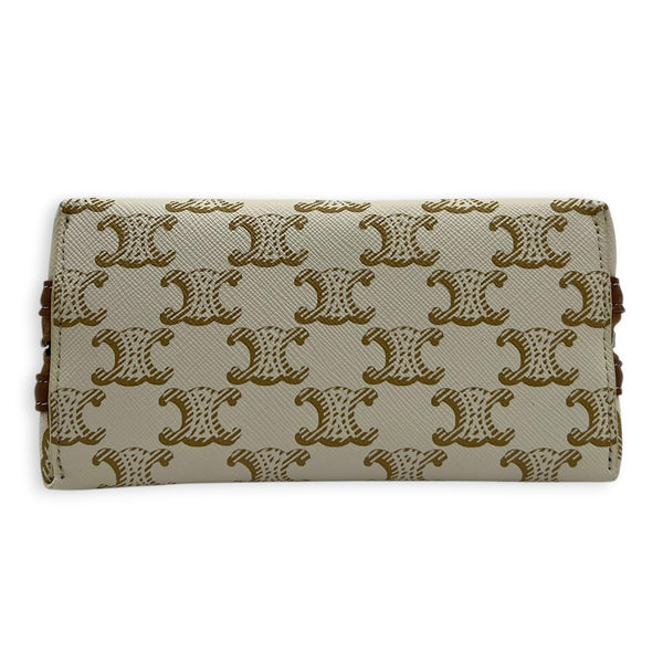 Triomphe Clutch on Chain Shoulder Bag White in Coated Canvas, Gold hardware