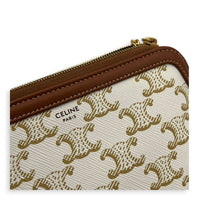 Triomphe Clutch on Chain Shoulder Bag White in Coated Canvas, Gold hardware