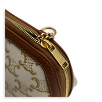 Triomphe Clutch on Chain Shoulder Bag White in Coated Canvas, Gold hardware