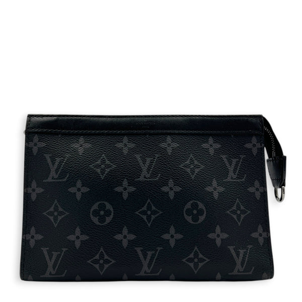 Gaston Wearable Wallet Shoulder Bag Black in Monogram Coated Canvas, Silver hardware