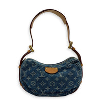 Croissant Shoulder Bag Blue in Denim, Gold hardware