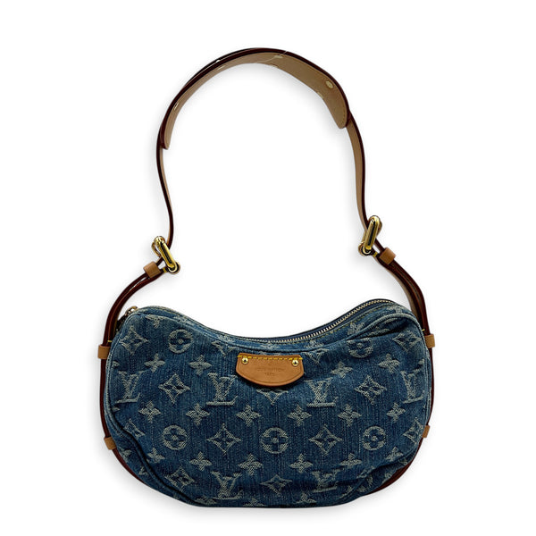 Croissant Shoulder Bag Blue in Denim, Gold hardware