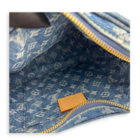 Croissant Shoulder Bag Blue in Denim, Gold hardware