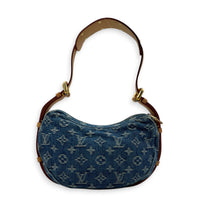 Croissant Shoulder Bag Blue in Denim, Gold hardware