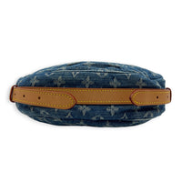Croissant Shoulder Bag Blue in Denim, Gold hardware