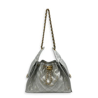 C25 Hobo Shoulder Bag Small Silver in Caviar Leather, Gold hardware