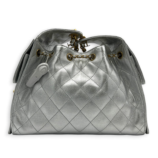 C25 Hobo Shoulder Bag Small Silver in Caviar Leather, Gold hardware
