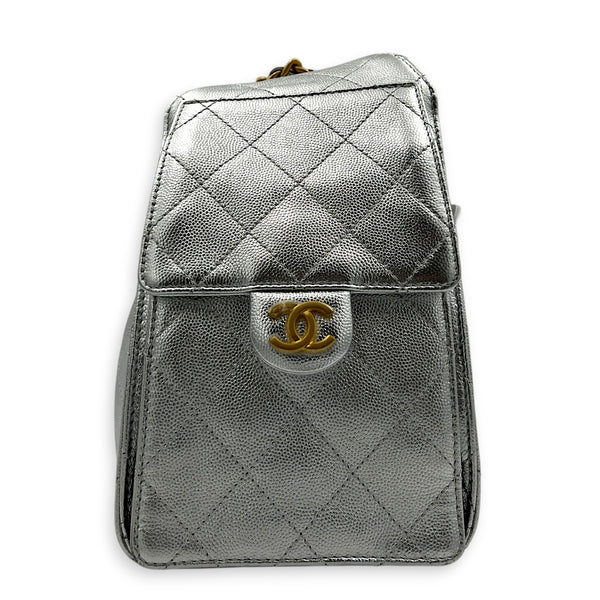 C25 Hobo Shoulder Bag Small Silver in Caviar Leather, Gold hardware