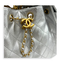 C25 Hobo Shoulder Bag Small Silver in Caviar Leather, Gold hardware