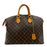 Lock It Top Handle Bag Brown in Coated Canvas, Gold hardware
