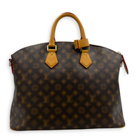 Lock It Top Handle Bag Brown in Coated Canvas, Gold hardware