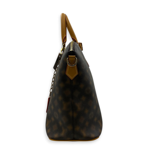 Lock It Top Handle Bag Brown in Coated Canvas, Gold hardware