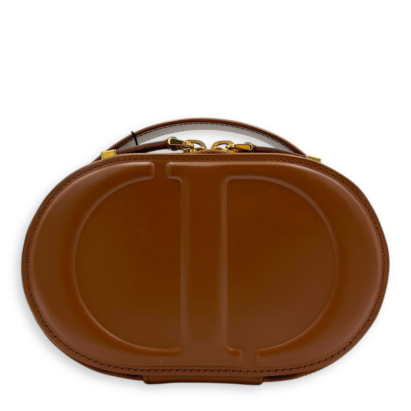 CD Crossbody Bag Brown in Calfskin, Gold hardware
