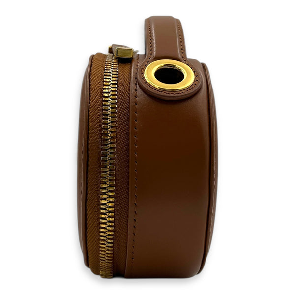 CD Crossbody Bag Brown in Calfskin, Gold hardware