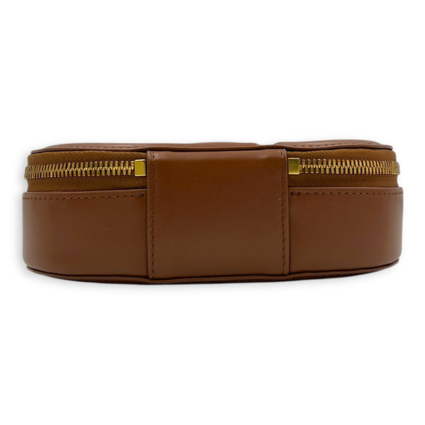 CD Crossbody Bag Brown in Calfskin, Gold hardware