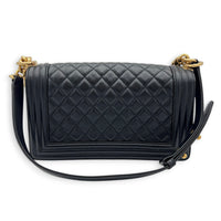 Boy Shoulder Bag Medium Black in Caviar Leather, Gold hardware
