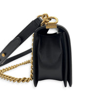 Boy Shoulder Bag Medium Black in Caviar Leather, Gold hardware
