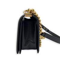 Boy Shoulder Bag Medium Black in Caviar Leather, Gold hardware