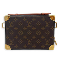 Soft Trunk Shoulder Bag Brown in Monogram Coated Canvas, Gold hardware