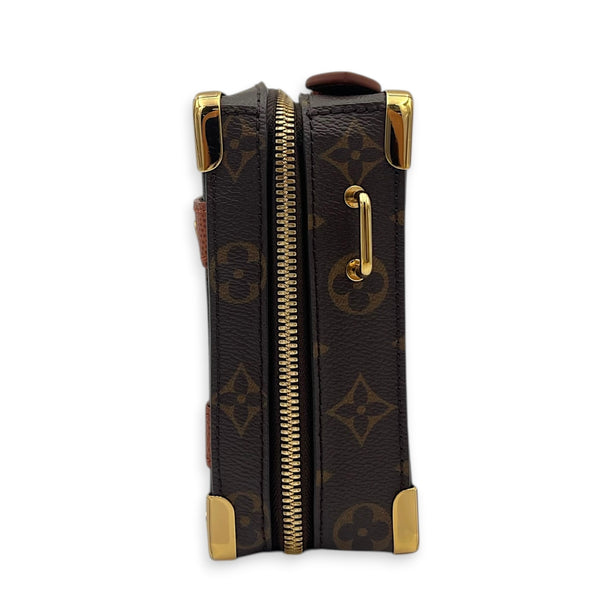 Soft Trunk Shoulder Bag Brown in Monogram Coated Canvas, Gold hardware