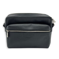 Outdoor Shoulder Bag PM Black in Taiga Leather, Silver hardware