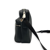 Outdoor Shoulder Bag PM Black in Taiga Leather, Silver hardware