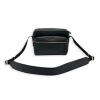 Outdoor Shoulder Bag PM Black in Taiga Leather, Silver hardware