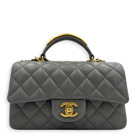 CC Rectangle Top Handle Bag in Lambskin, Gold hardware