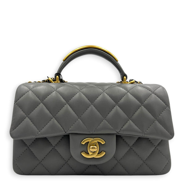 CC Rectangle Top Handle Bag in Lambskin, Gold hardware