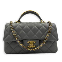 CC Rectangle Top Handle Bag in Lambskin, Gold hardware