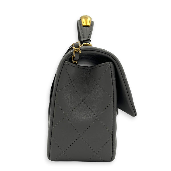 CC Rectangle Top Handle Bag in Lambskin, Gold hardware