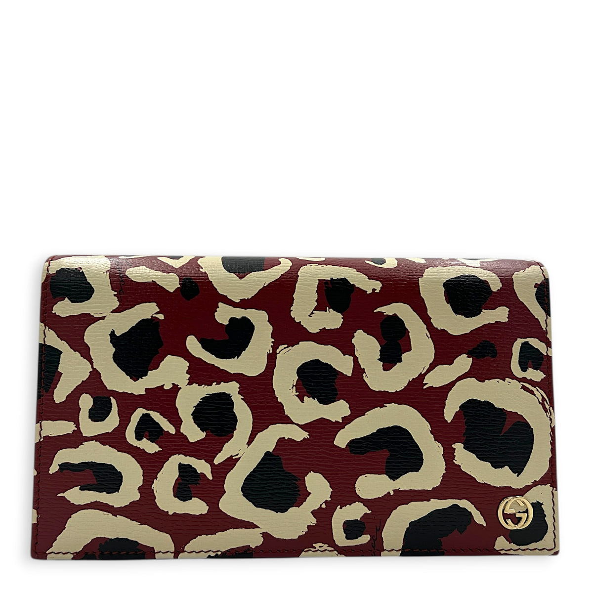 Interlocking G Wallet On Chain Red in Calfskin, Gold hardware