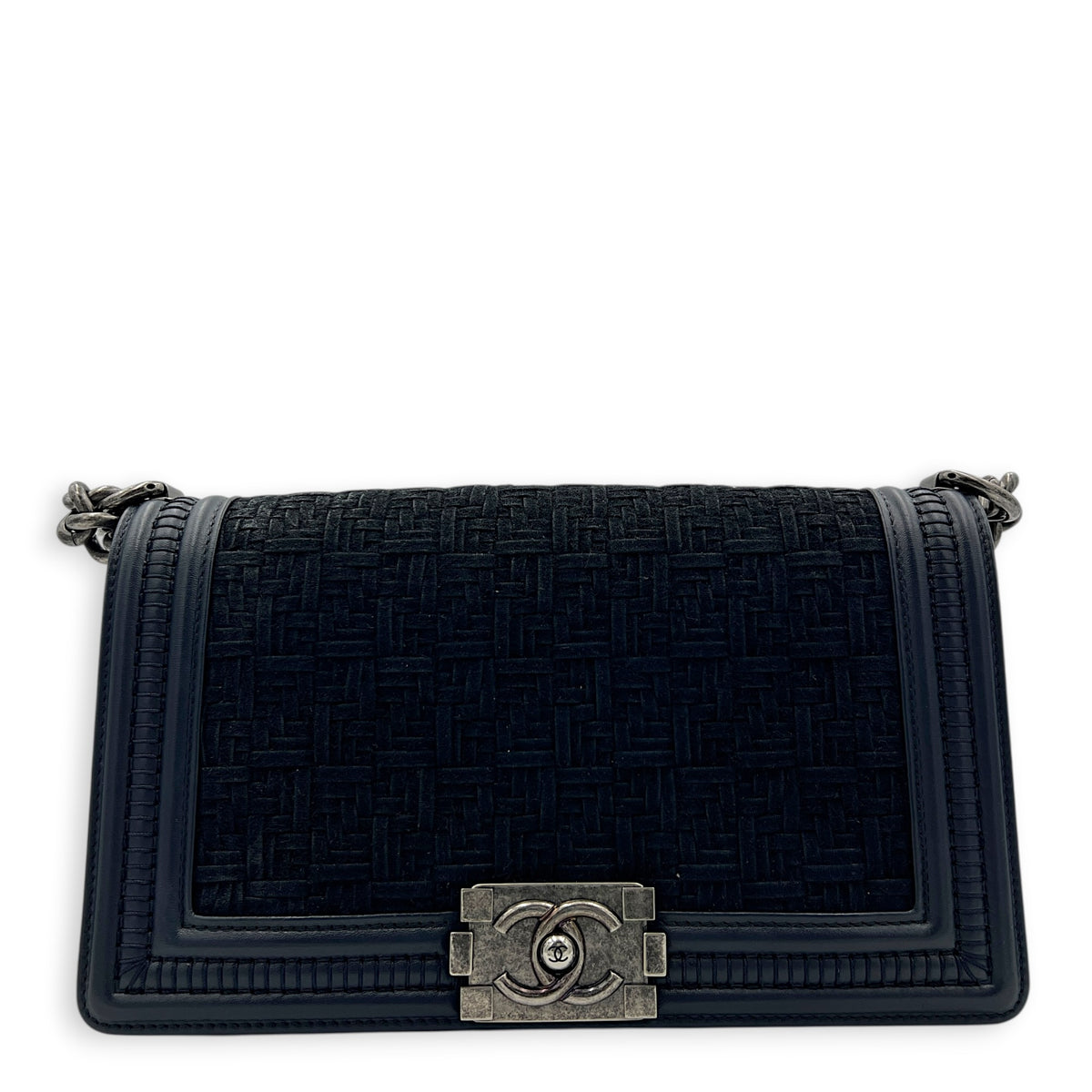 Boy Medium Blue Shoulder Bag in Calfskin, Silver hardware