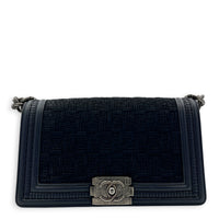 Boy Medium Blue Shoulder Bag in Calfskin, Silver hardware