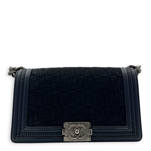 Boy Medium Blue Shoulder Bag in Calfskin, Silver hardware