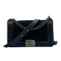Boy Medium Blue Shoulder Bag in Calfskin, Silver hardware