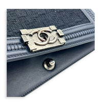 Boy Medium Blue Shoulder Bag in Calfskin, Silver hardware
