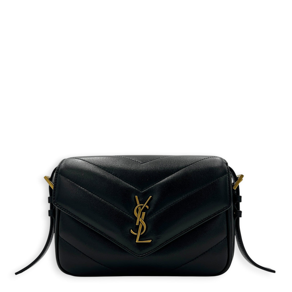 Loulou Toy Black Crossbody Bag in Lambskin, Gold hardware