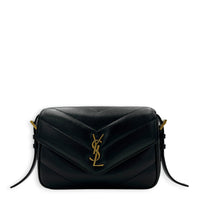 Loulou Toy Black Crossbody Bag in Lambskin, Gold hardware