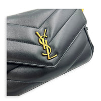 Loulou Toy Black Crossbody Bag in Lambskin, Gold hardware
