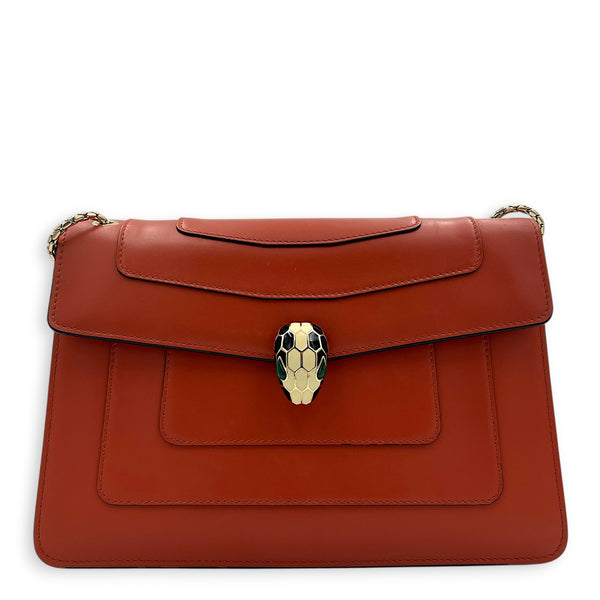 Serpenti Forever Red Crossbody Bag in Calfskin, Gold hardware